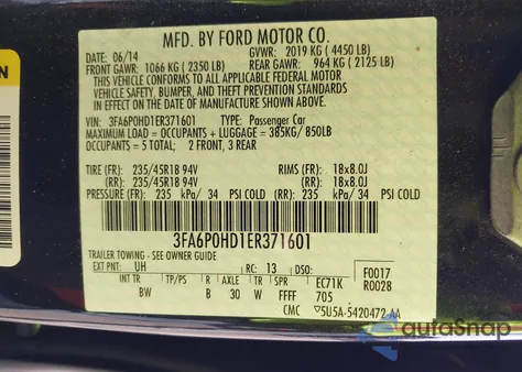 2014 Ford Fusion Se from USA, damaged, VIN 3FA6P0HD1ER371601